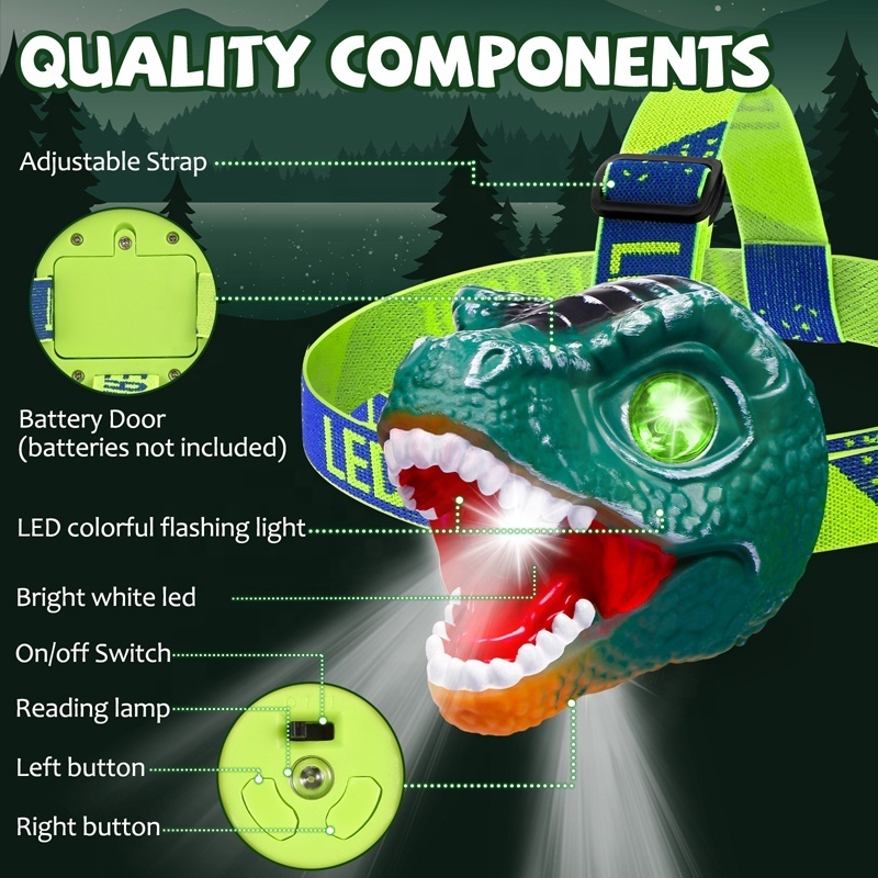 Dinosaur Headlamp Camping Gear Essentials Ideal Gift for Birthday Halloween Christmas Toy for Kid