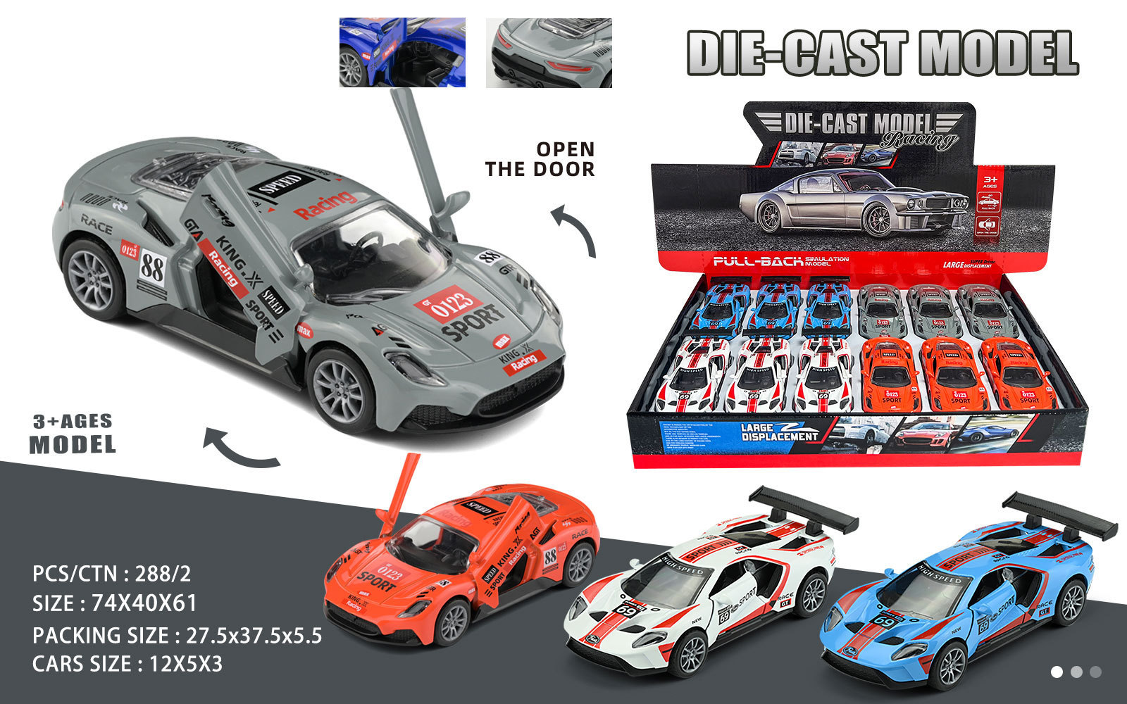 Ept 1 32 Alloy Pull-back Open Door Racing Car Model Kids Toy Mini Pull Back Race Cars Toys