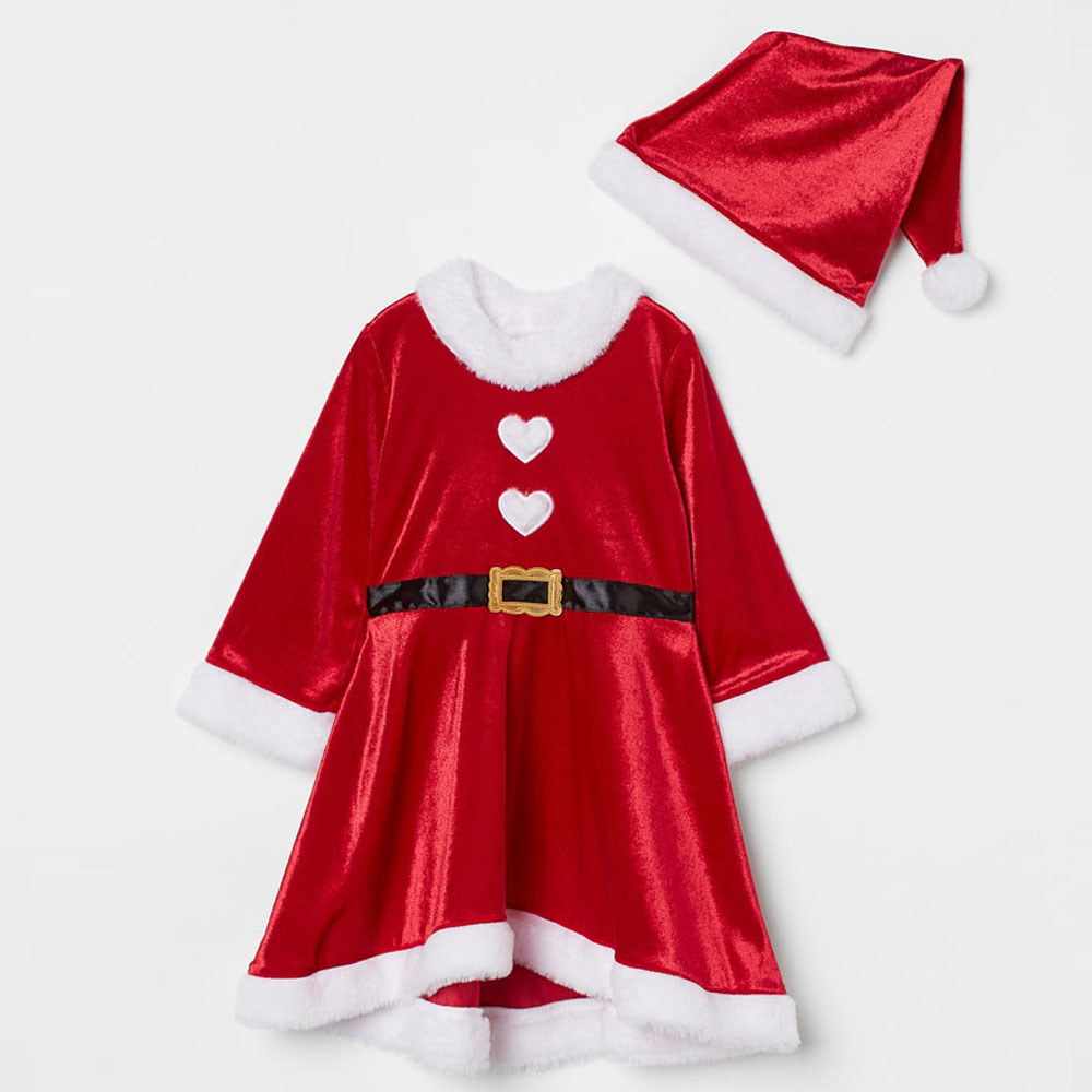 New Wholesale Girls Christmas Dress And Hat2023 / New Design 100% Polyester Girls Children's Christmas Clothing