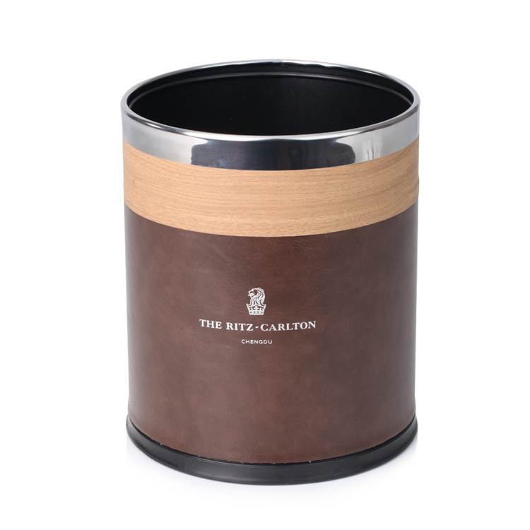 Double Layer 3L Pu Leather Metal Garbage Trash Can Hotel Room Dustbin