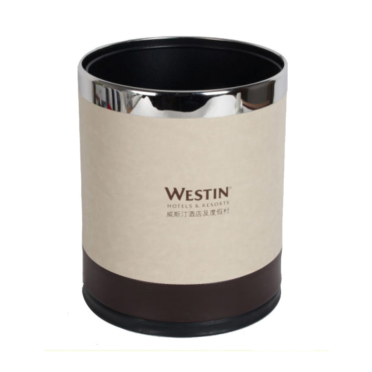 Double Layer 3L Pu Leather Metal Garbage Trash Can Hotel Room Dustbin