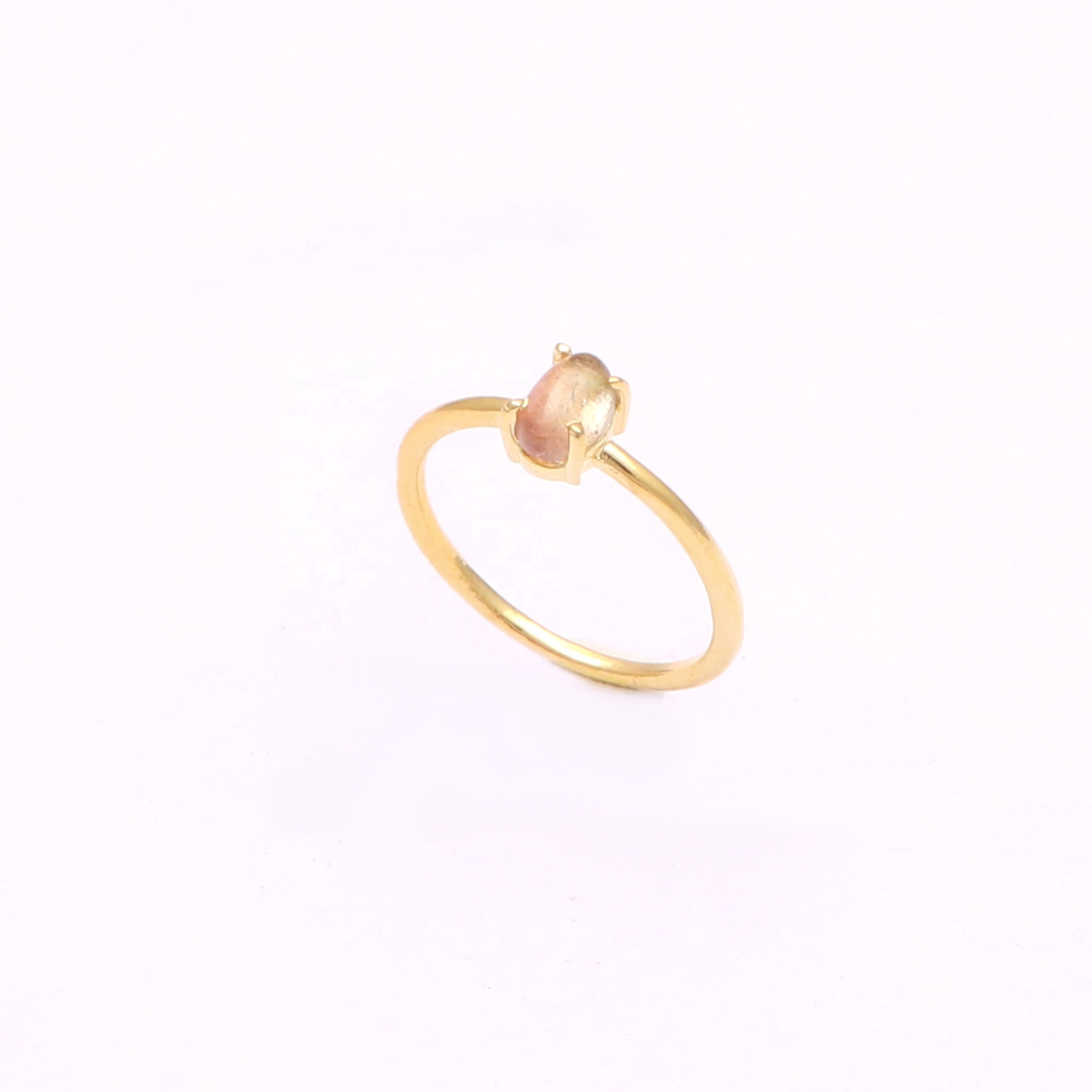 New trend natural watermelon tourmaline ring gemstone handmade gold plated ring wholesale fancy jewelry ring women jewelry