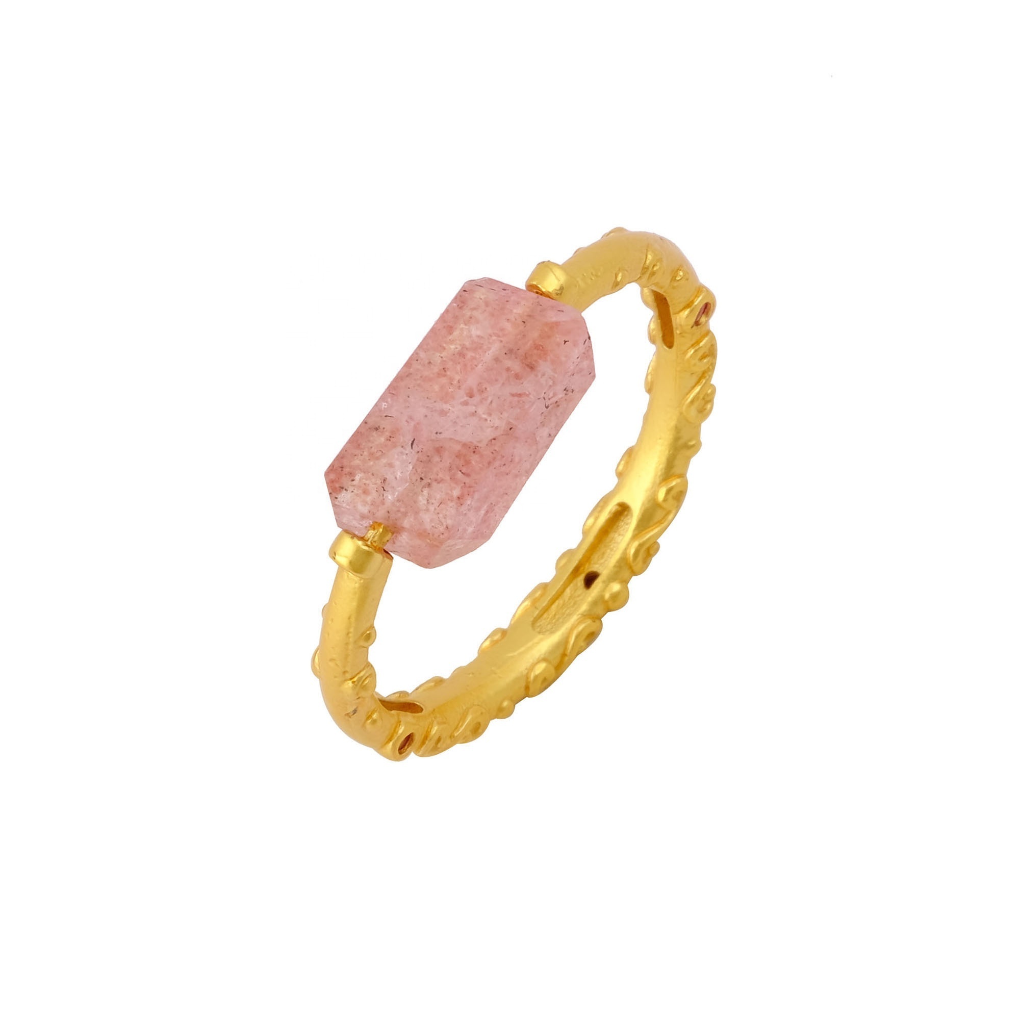 Beautiful present for her dainty strawberry quartz gemstone ring baguette shape gemstone jewelry gold plated everyday wear ring