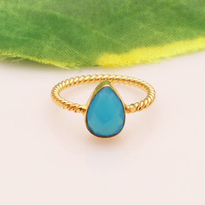 Latest Designer Blue Chalcedony Fashion Handmade Gemstone Sizeable Rings 24k Gold Plated Wholesale Price Ring Women Jewelry Gift