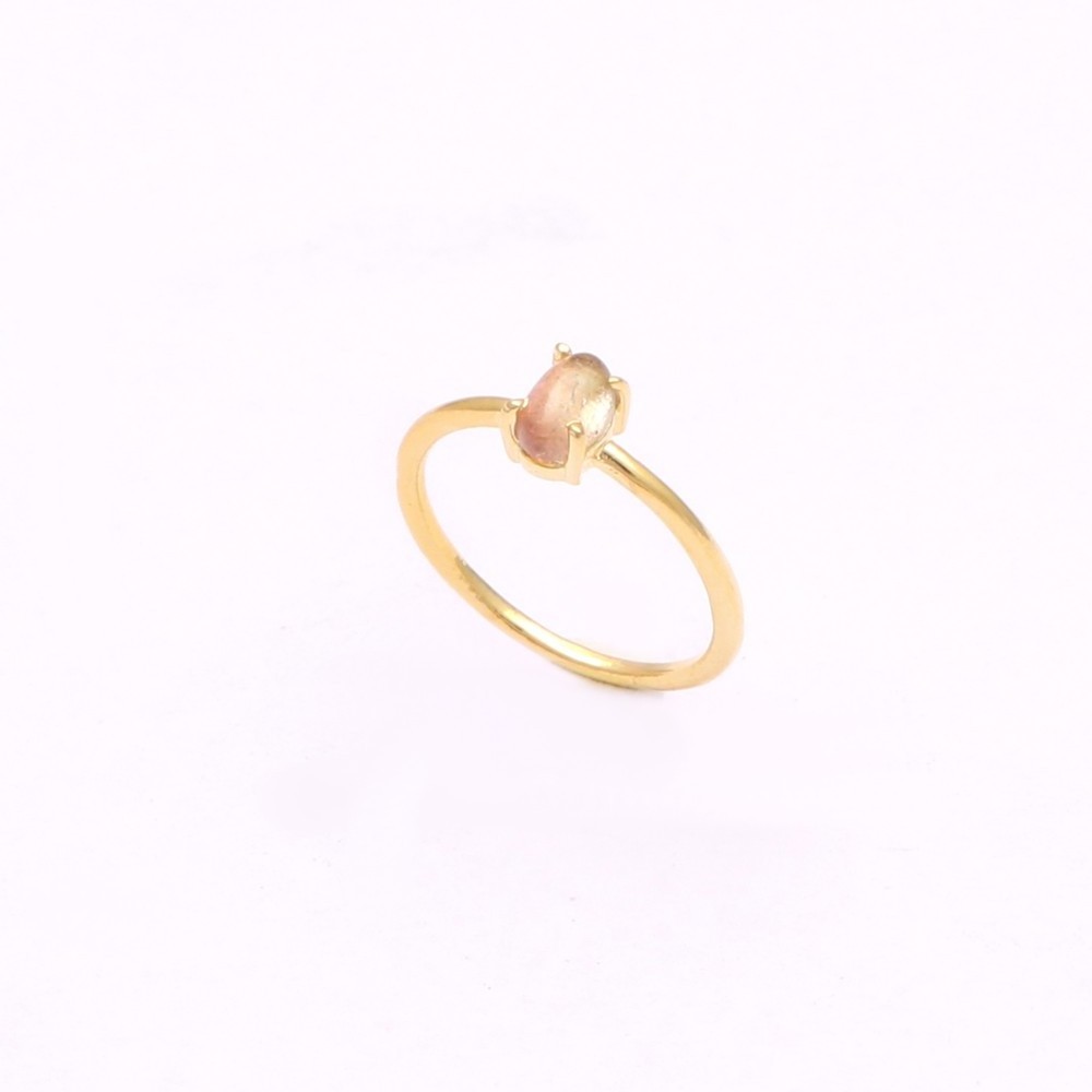 New trend natural watermelon tourmaline ring gemstone handmade gold plated ring wholesale fancy jewelry ring women jewelry