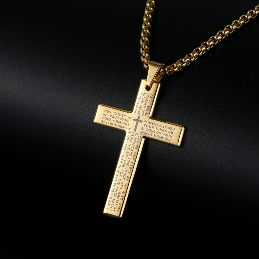 Titanium Steel Bible Cross Necklace Scripture Pendant Chain Necklace Religious Believers Stainless Steel Necklace