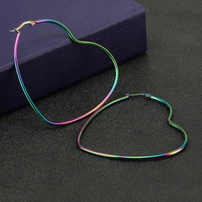 Fashion Hot Sell Big Rainbow Heart Hoop Earrings Boho Fashion Stainless Steel Hoops Earring Hypoallergenic Jewelry Wholesale