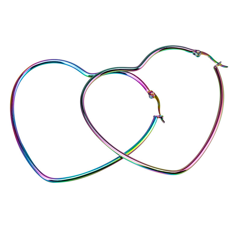 Fashion Hot Sell Big Rainbow Heart Hoop Earrings Boho Fashion Stainless Steel Hoops Earring Hypoallergenic Jewelry Wholesale