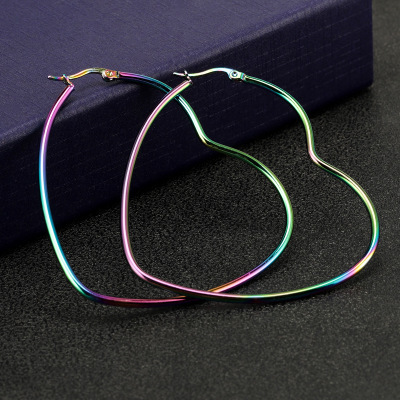 Fashion Hot Sell Big Rainbow Heart Hoop Earrings Boho Fashion Stainless Steel Hoops Earring Hypoallergenic Jewelry Wholesale