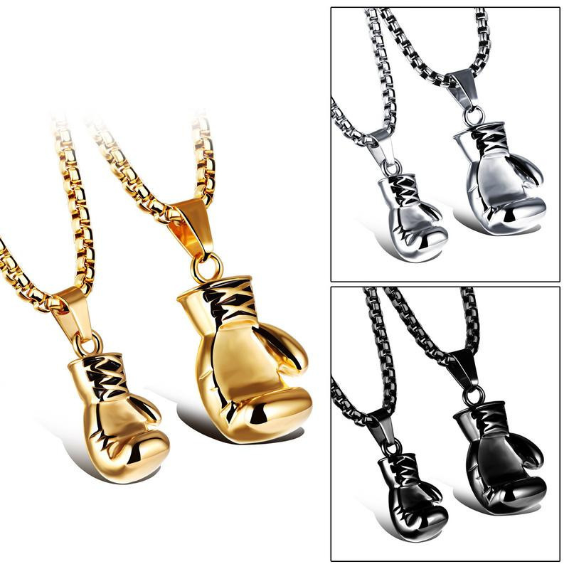 Stainless Steel Fist set Necklaces for Women Men Sport Titanium Jewelry Boxing Gold Silver Black Pendants Link Chain Men