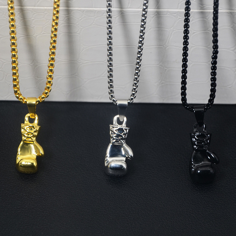 Stainless Steel Fist set Necklaces for Women Men Sport Titanium Jewelry Boxing Gold Silver Black Pendants Link Chain Men