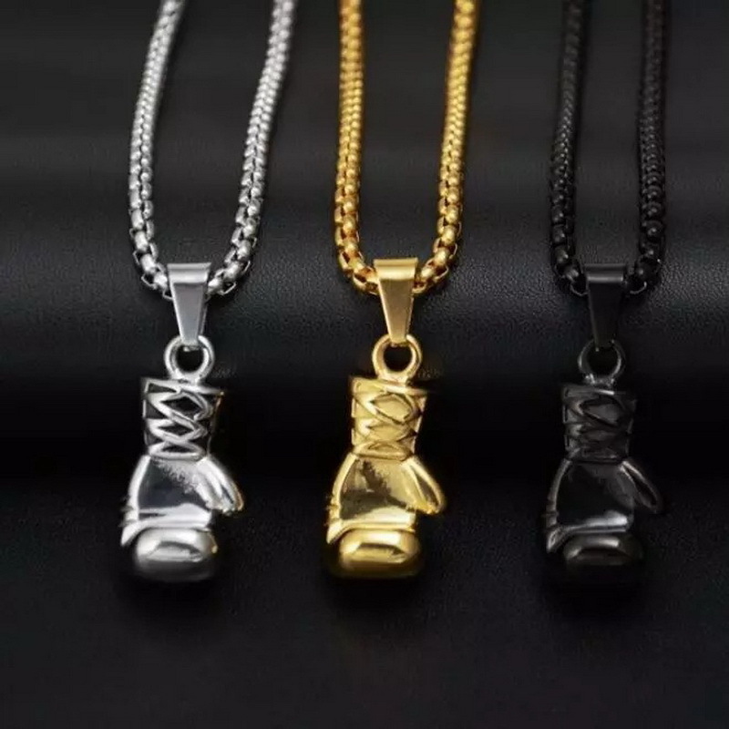 Stainless Steel Fist set Necklaces for Women Men Sport Titanium Jewelry Boxing Gold Silver Black Pendants Link Chain Men