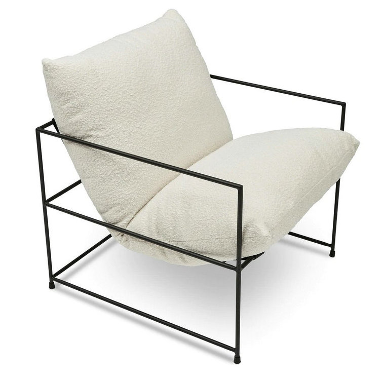 Modern Design Metal Frame Boucle Armchair with Comfy Cozy Lounge Chair Sling Accent Chair for Living Room Bedroom