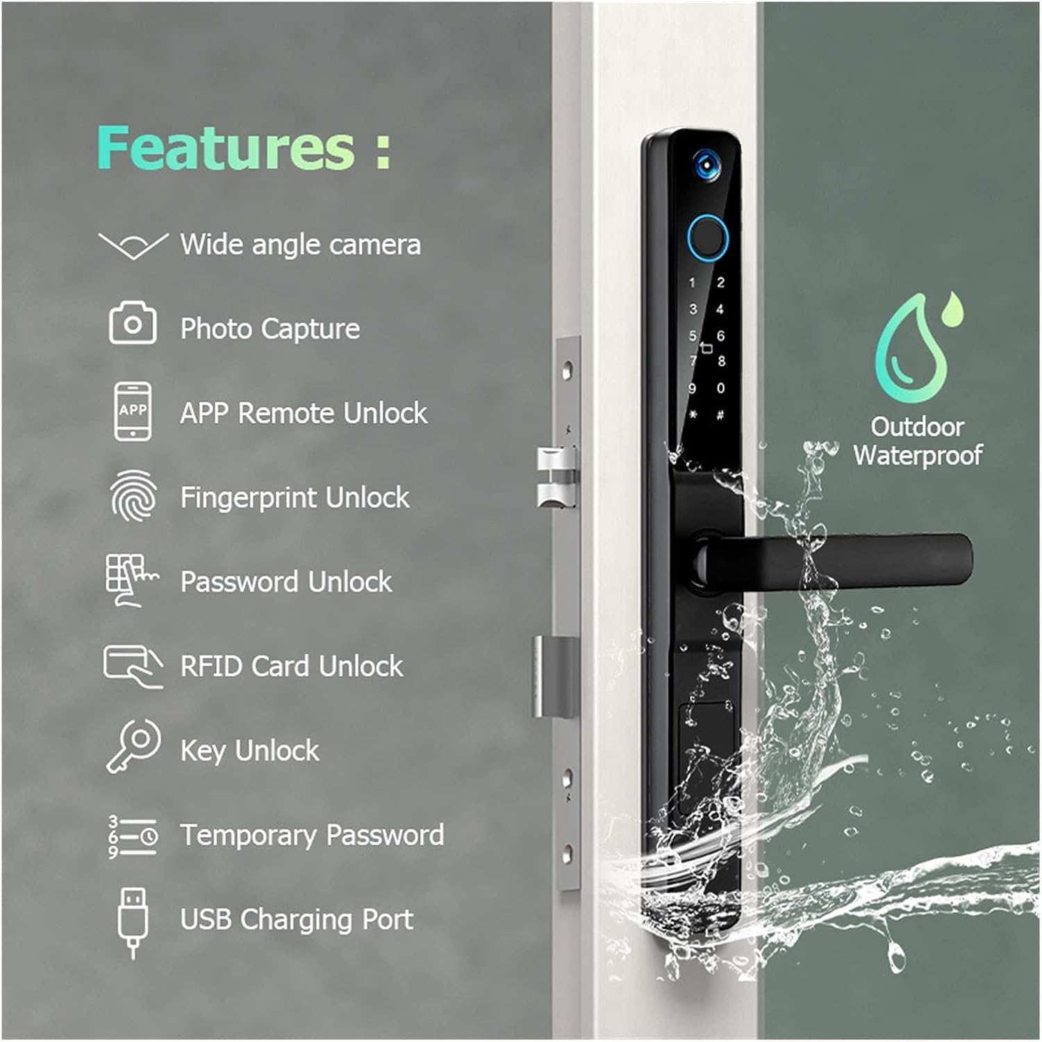 Elock ES264 electrical digital rfid card tuya/TT electric slim handle wooden door lock smart fingerprint keyless door lock