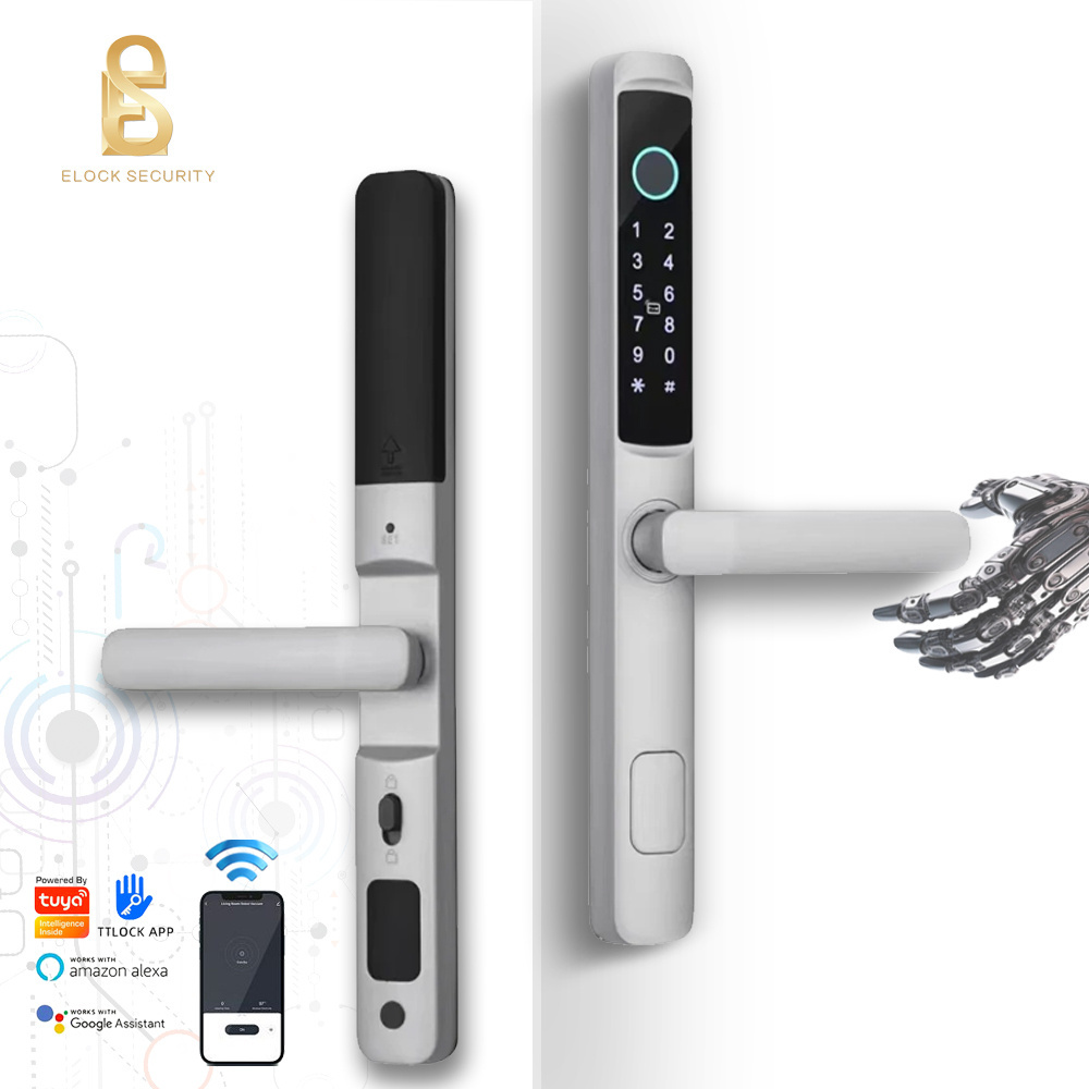 Elock ES264 electrical digital rfid card tuya/TT electric slim handle wooden door lock smart fingerprint keyless door lock