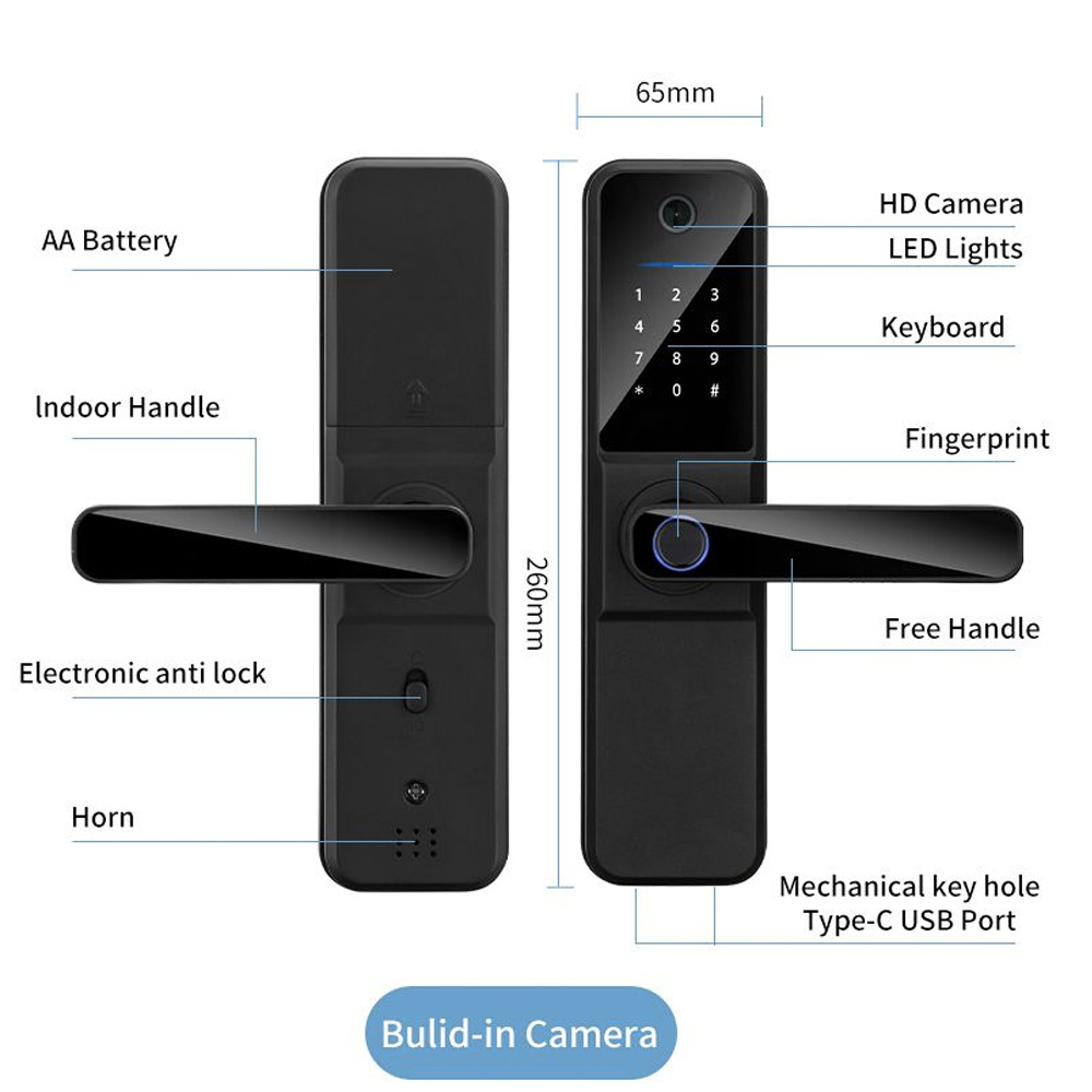 Elock ES265F smart door lock with app deadbolt function cerradura digital double latch door handle lock set