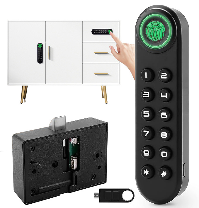 Elock ESF020 smart pin code Built in showcase fingerprint safety magnetic hidden locks for drawers Smart Cabinet Lock