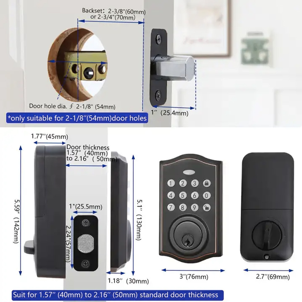 Elock ES223 programmable Automatical Smart Deadbolt Lock Password PIN Code Deadbolt With Keypad Deadbolt Lock