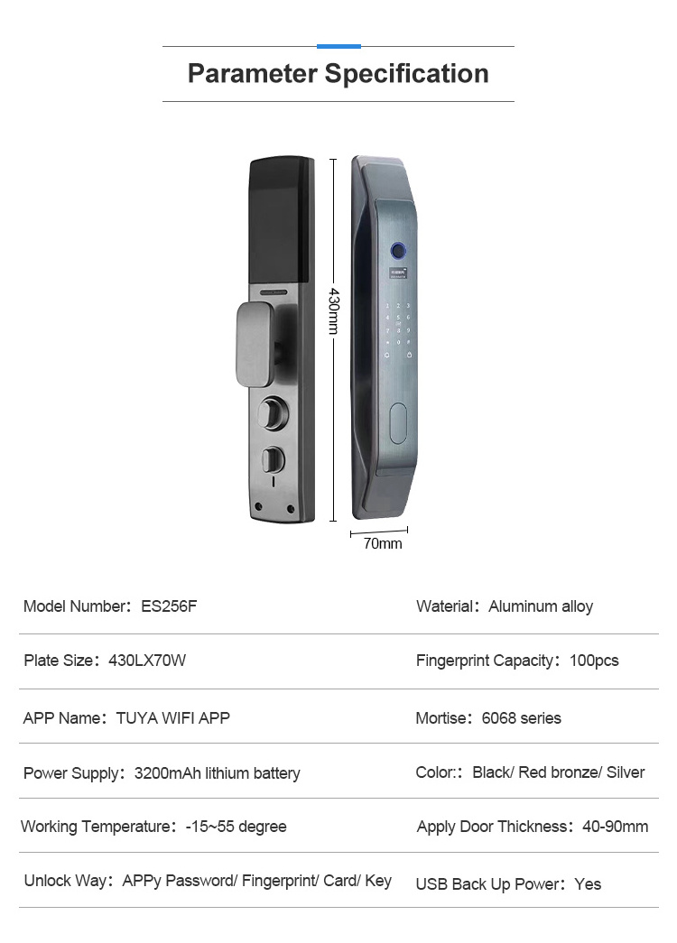 Elock ES256F 3D Face recognition serrure de porte intelligente lectronique tuya digital electronic door lock for bedroom home