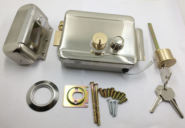 access control lock manufacturers brass fechadura eletrica Electric Rim Lock with double cylinder main gate lock