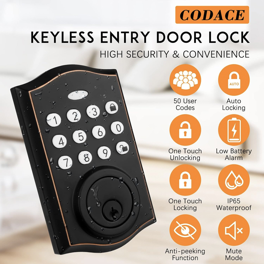 Elock ES224 Electronic Keypad Code Auto Lock Smart Front Door Handleset Password PIN Code Deadbolt Keypad Deadbolt Lock