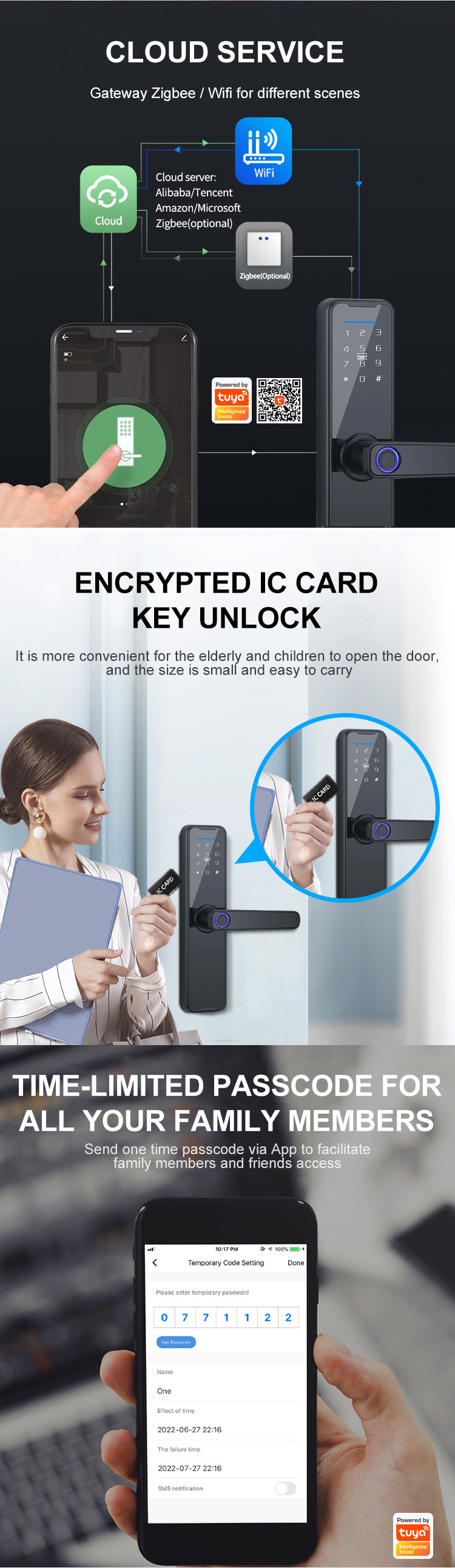 Elock Tuya TTLOCK App Ble Electric Keyless Biometric Fingerprint Password Digital Smart Apartment Room Entry Door Handle Locks