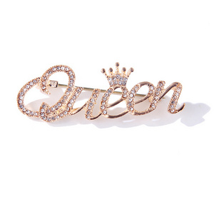 Minimalist Rhinestone Letter Queen Brooch Japanese Style Safety Pin Brooches Women Pins