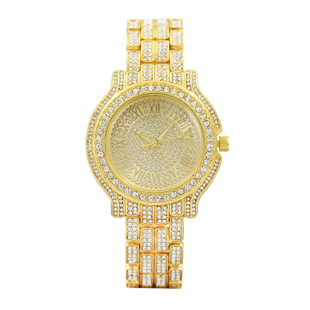 High Quality Fashion Gold Plated Wrist Watch Luxury Diamond Iced Out Quartz Watches For Men and Women