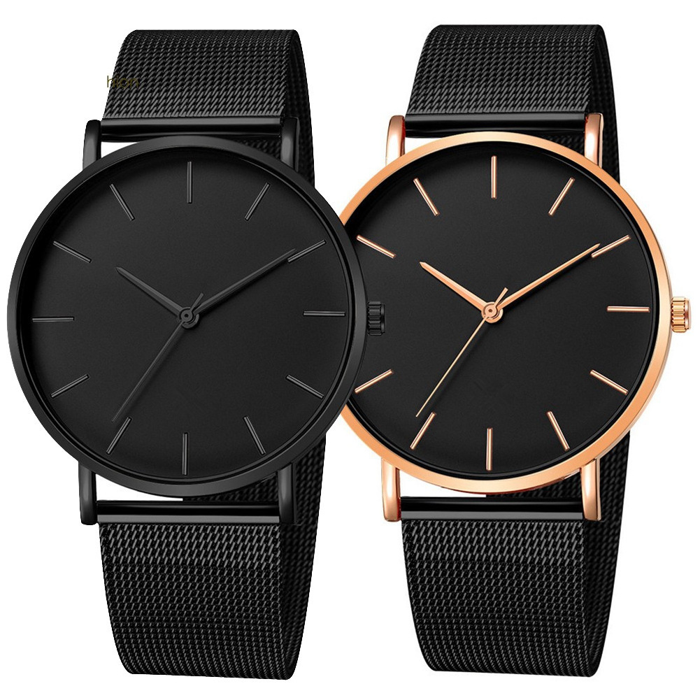 2023 Fashion Men Ultra Thin Mesh Band Round Dial No Number Analog Quartz Wrist Watch