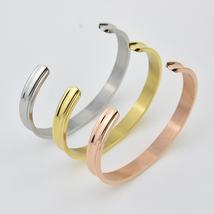 Hair Tie Bracelet High Polishing Stainless Steel Grooved Cuff Bangle for Women Girls