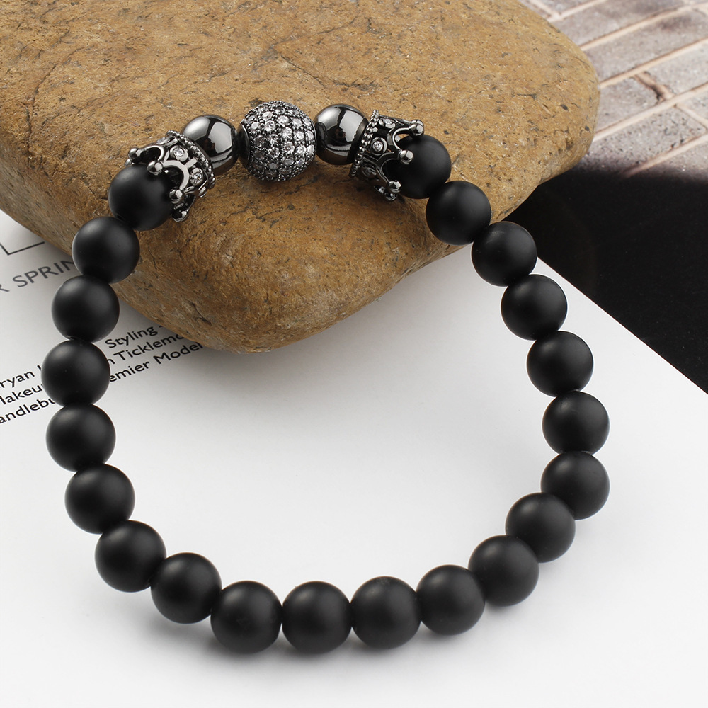 Crystal Bracelet Black Natural Stone Beads Bracelet Wholesale Crown Bracelet(EJ1679)