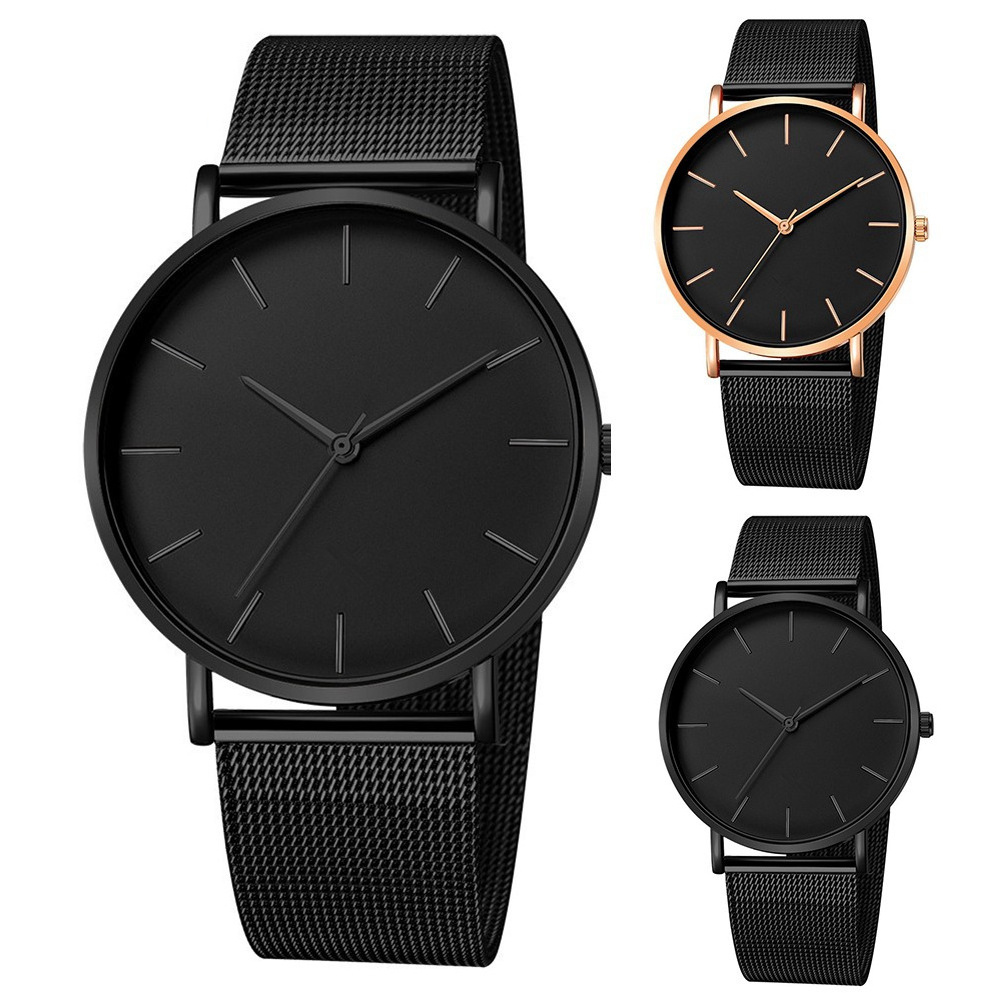 2023 Fashion Men Ultra Thin Mesh Band Round Dial No Number Analog Quartz Wrist Watch