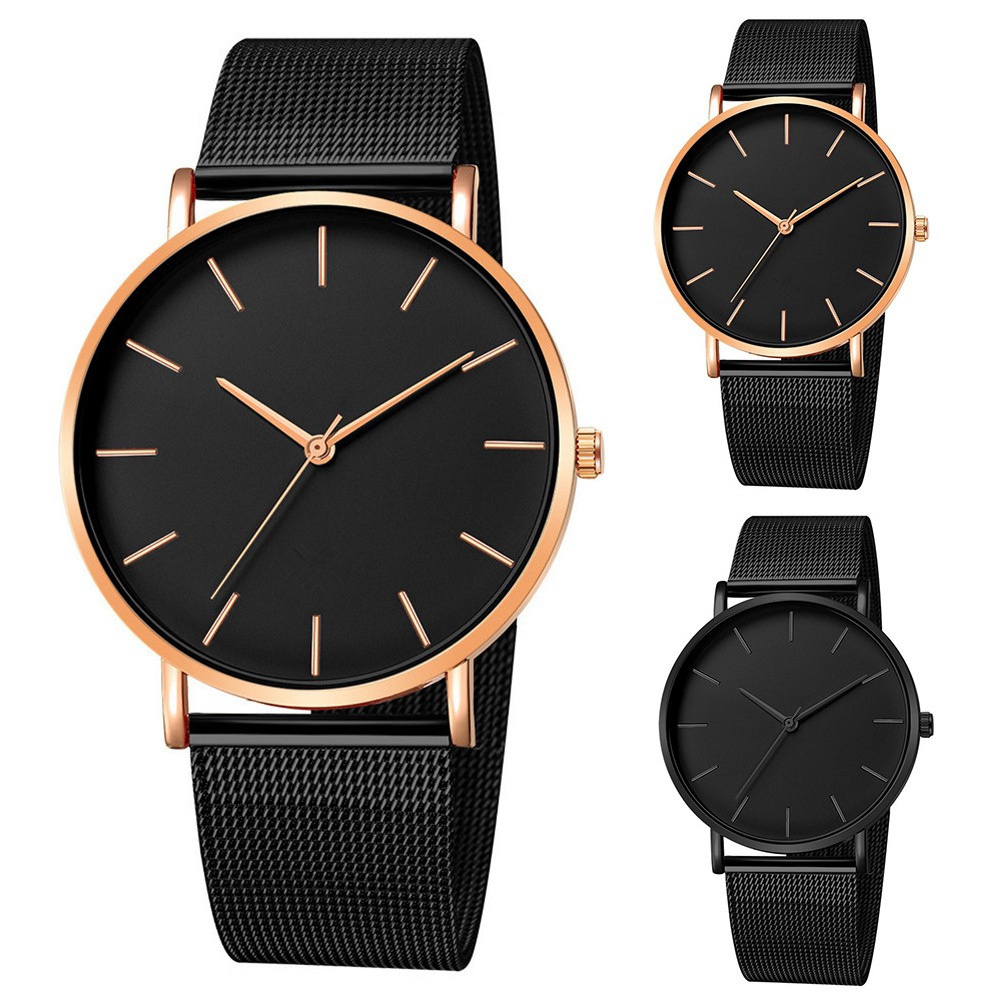 2023 Fashion Men Ultra Thin Mesh Band Round Dial No Number Analog Quartz Wrist Watch