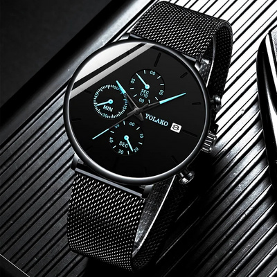 reloj hombre Mens Fashion Watches Stainless Steel Mesh Belt Calendar Quartz Watch Men Business Casual Clock