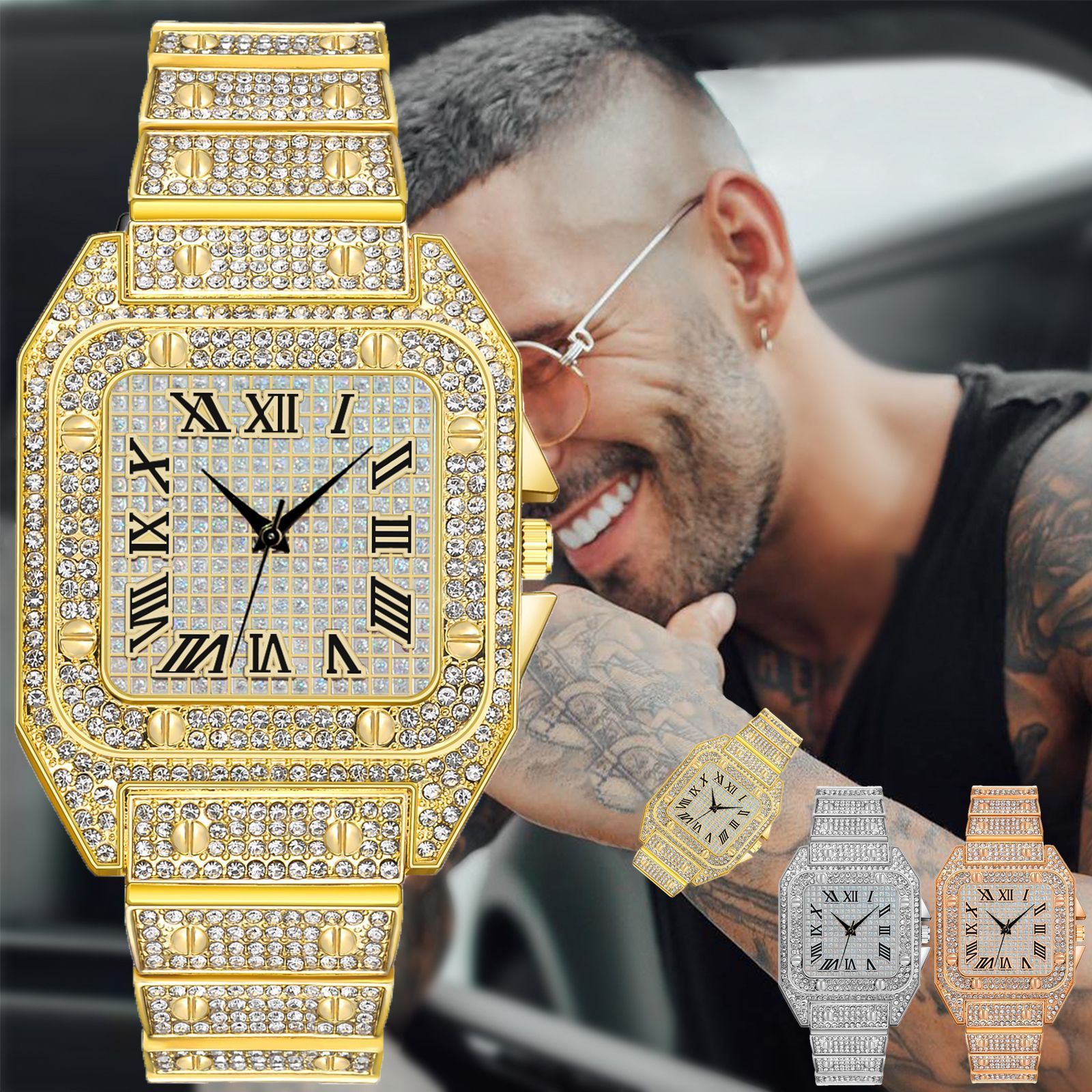 Hip Hop Diamond Watch Fashion Luxury Quartz Watches Stainless Steel Diamond Dial Iced Out Quartz Watch