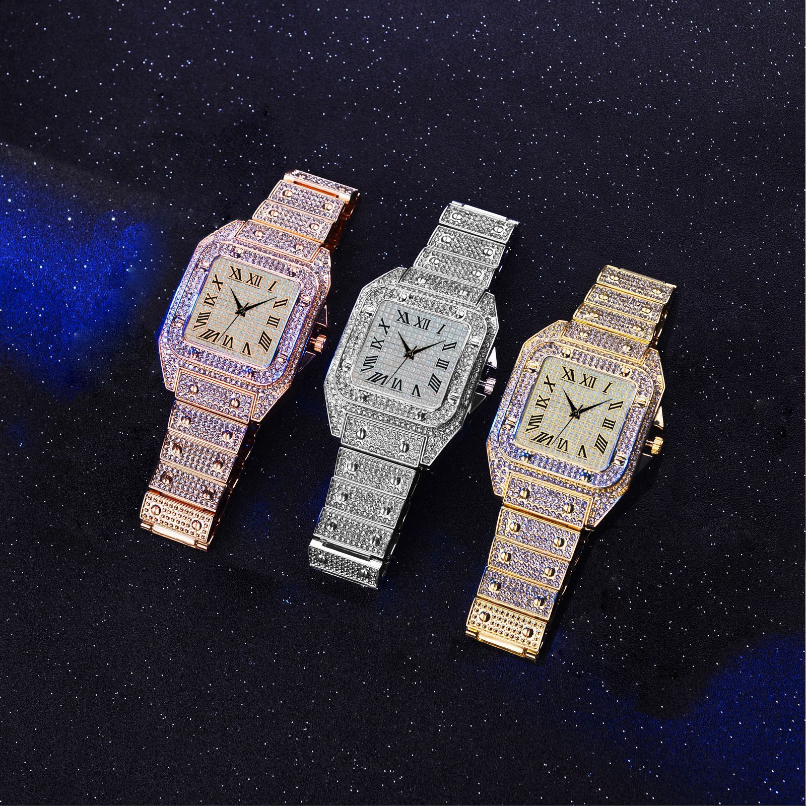 Hip Hop Diamond Watch Fashion Luxury Quartz Watches Stainless Steel Diamond Dial Iced Out Quartz Watch