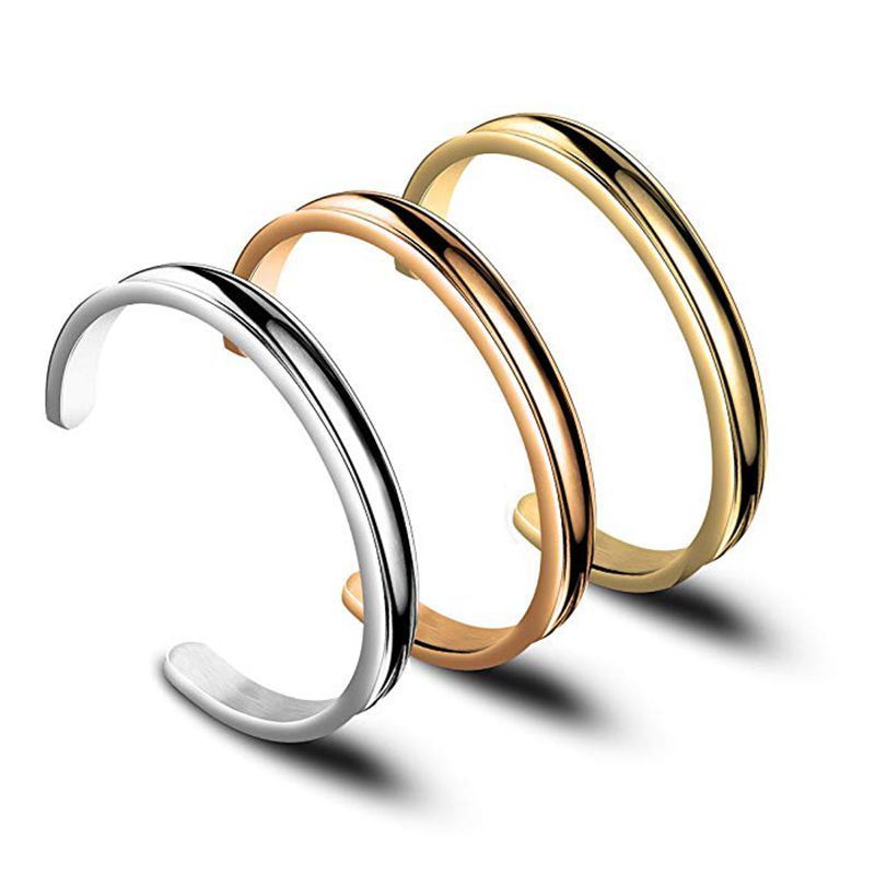 Hair Tie Bracelet High Polishing Stainless Steel Grooved Cuff Bangle for Women Girls