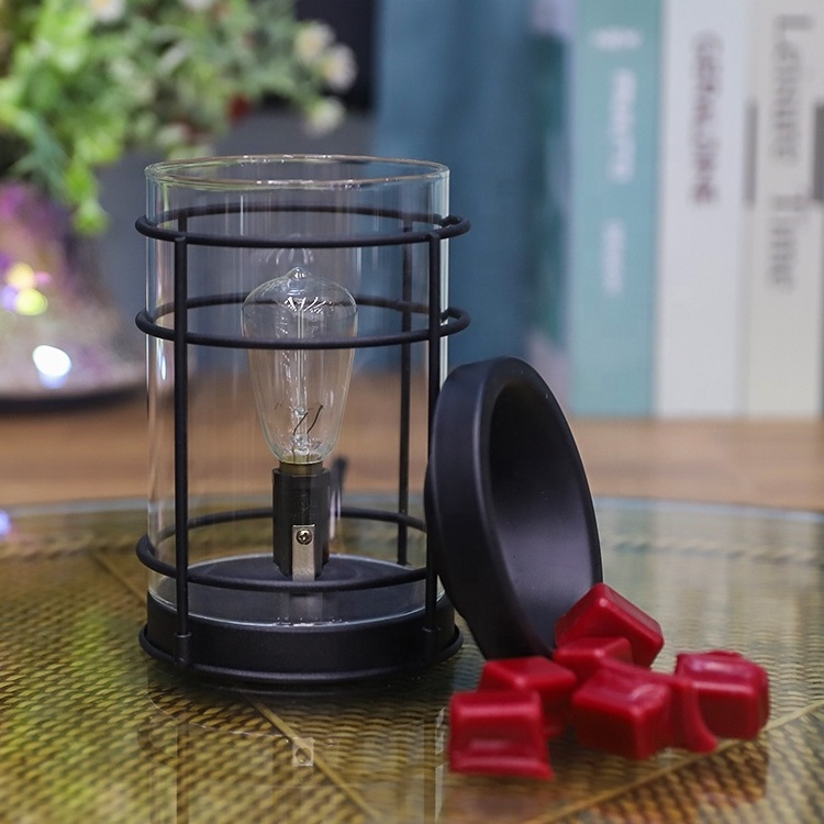 Classical Edison Bulb  Fragrance Warmer black metal electric wax melter with clear glass sleeve candle warmer