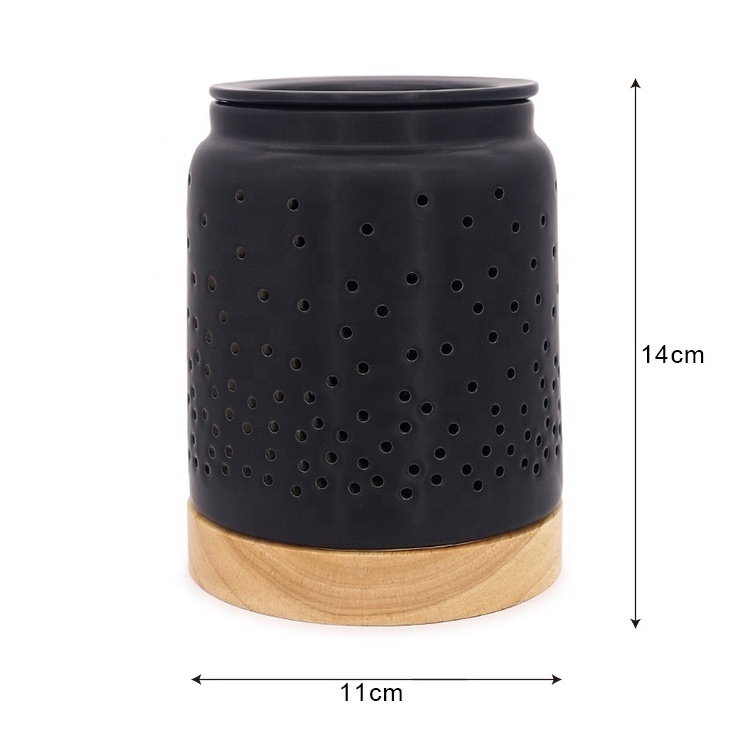 Factory customize indoor use ceramic electric wax melt burner with wood base, aromatherapy scented soy wax warmer candle warmer