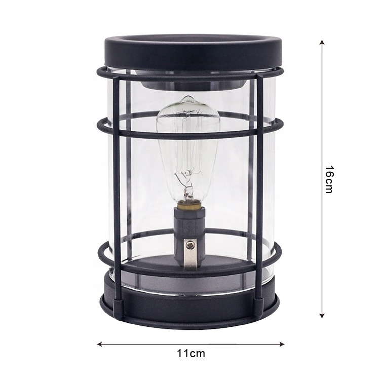 Classical Edison Bulb  Fragrance Warmer black metal electric wax melter with clear glass sleeve candle warmer