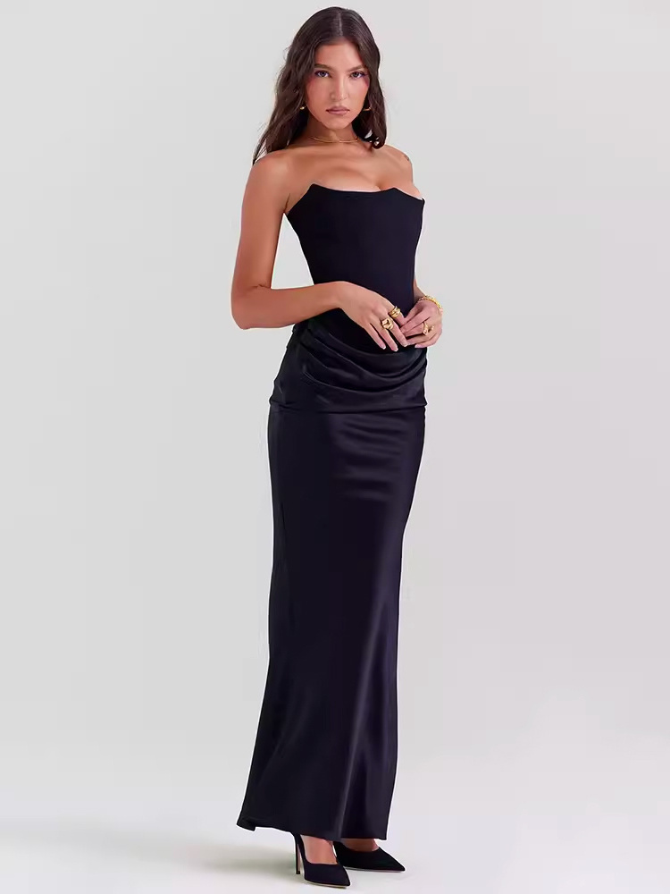 Wholesale Custom Clothes New Trendy Elegant Empire Black Mermaid Maxi Long Gown Sleeveless Off Shoulder Sexy Prom Evening Dress