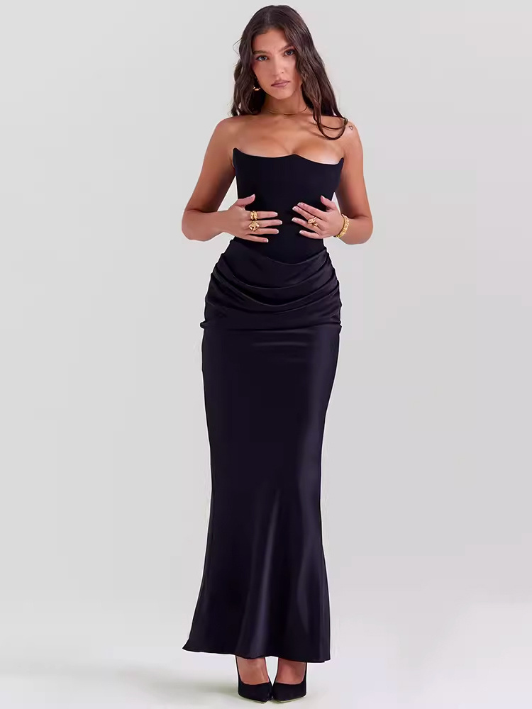 Wholesale Custom Clothes New Trendy Elegant Empire Black Mermaid Maxi Long Gown Sleeveless Off Shoulder Sexy Prom Evening Dress