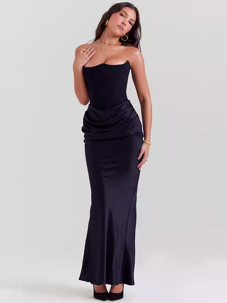 Wholesale Custom Clothes New Trendy Elegant Empire Black Mermaid Maxi Long Gown Sleeveless Off Shoulder Sexy Prom Evening Dress