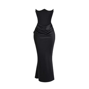 Wholesale Custom Clothes New Trendy Elegant Empire Black Mermaid Maxi Long Gown Sleeveless Off Shoulder Sexy Prom Evening Dress