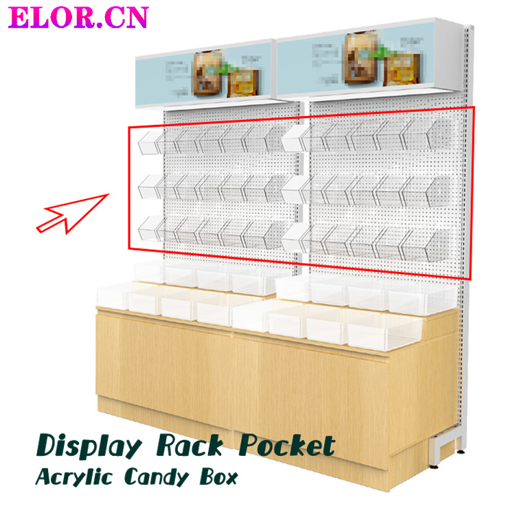 Elor Transparent Acrylic Candy Storage Pocket Bulk Food Display Cabinet For Supermarket Candy Shop Shelves