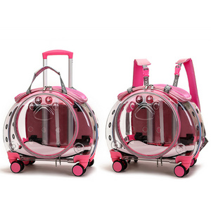 [Elosung]Fashion Hoopet Pink Portable Clear View Trolley Dog Cat House Travel Backpack Pet Carrier