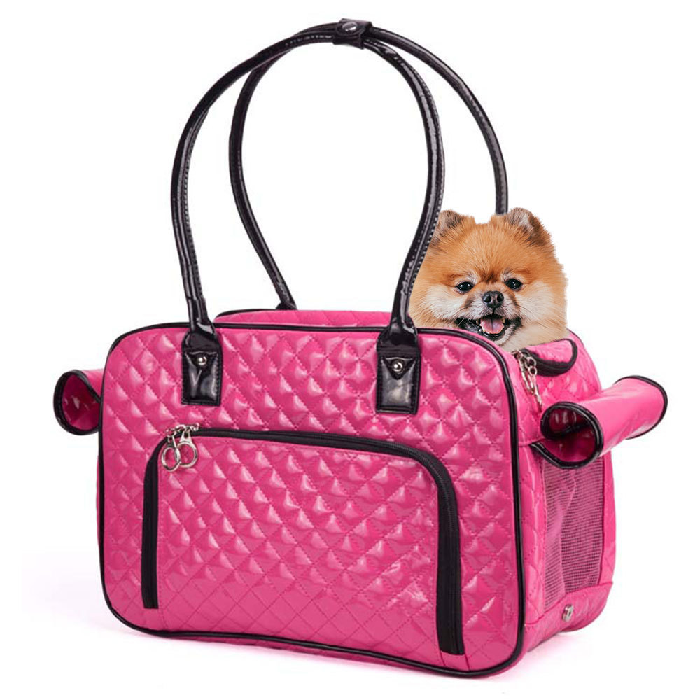 [Elosung]Pet Carrier PU Leather Cat Carrier Bag Portable Dog Handbag Breathable for Small Animal Dog Cats Ferret Hamster Travel