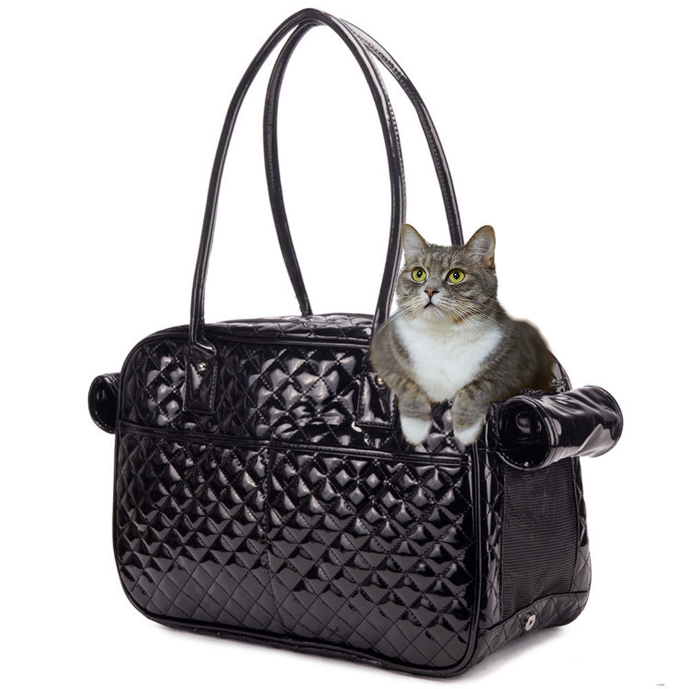 [Elosung]Pet Carrier PU Leather Cat Carrier Bag Portable Dog Handbag Breathable for Small Animal Dog Cats Ferret Hamster Travel