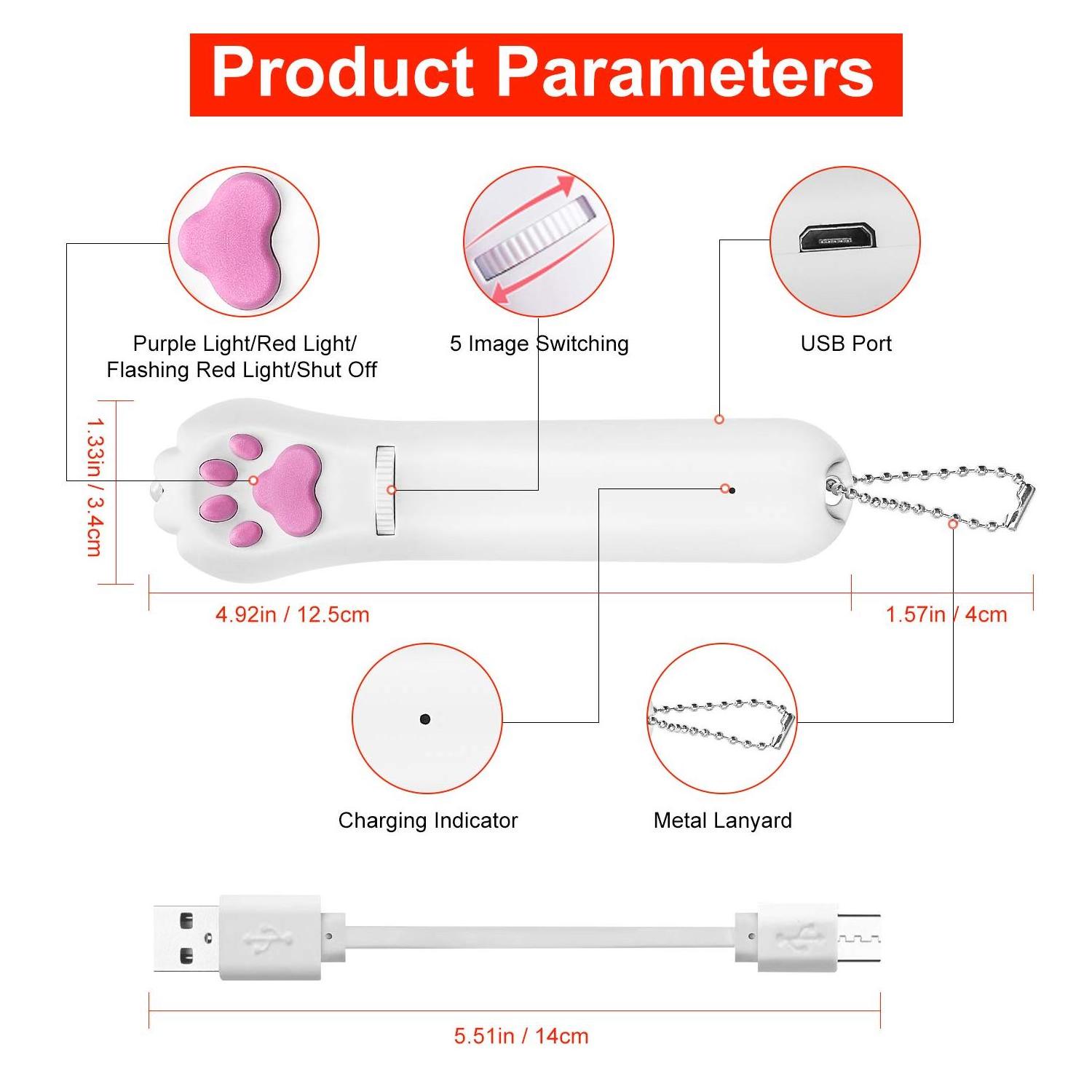 5 Modes Paw Shape Laser Pointer Cat Toy Interactive Cat Laser Toy Multifunctional Ultraviolet Pet Interactive & Movement Toys