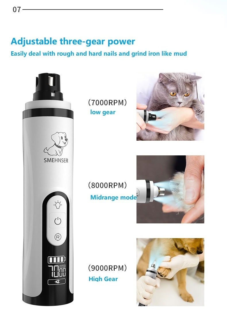 [Elosung] Electric dogs nail Grinder for pets nail grinder with LED light 3 Gear Grinder dog Cat nail Trimmer